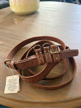 Free People Brown Double-Loop Leather Waist Belt NWT